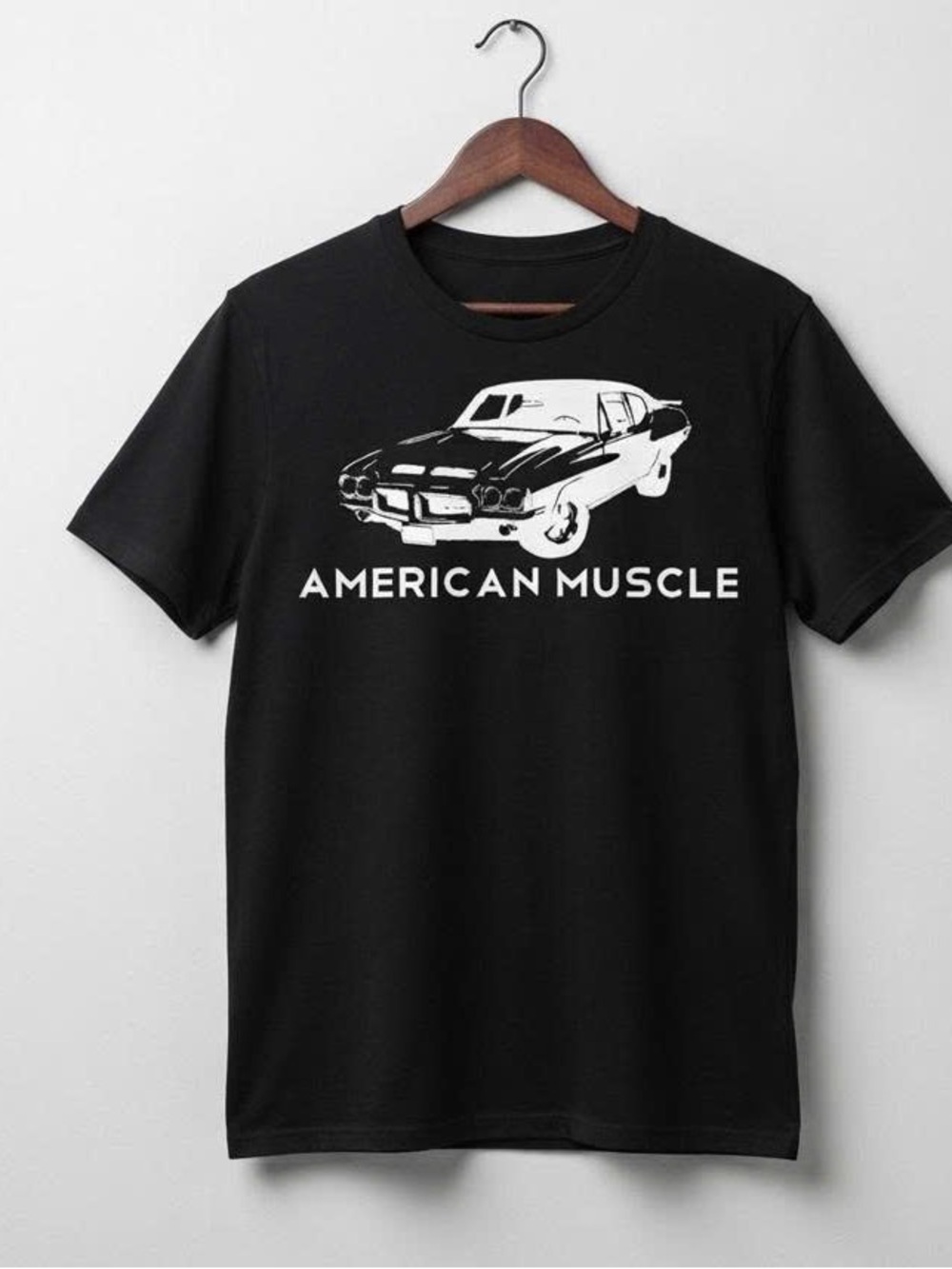 Black Tee with White 'American Muscle' Car Graphic